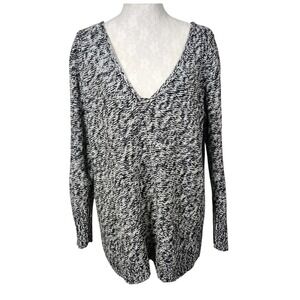 Lane Bryant 18/20 Marled V-Neck Long‎ Sleeve Cotton Knit Sweater Gray Black